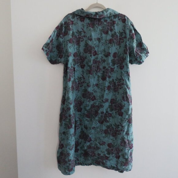FLAX 100% Linen Floral Gauzy Shirt Dress Lagenlook Feminine Boho - Size L - Picture 11 of 15